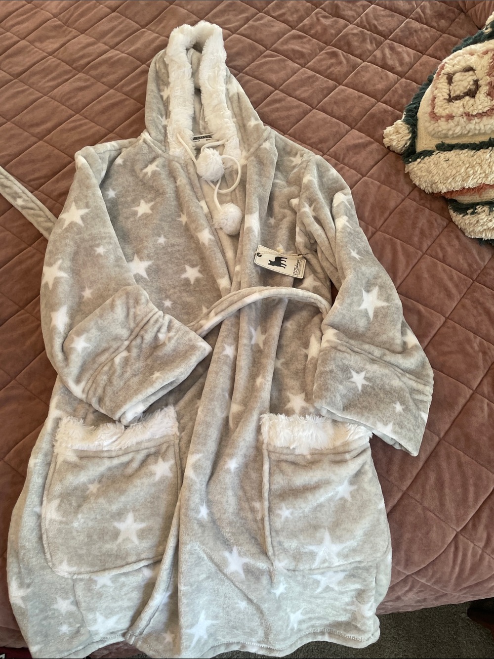 Pj salvage Cozy Star Print Hooded Robe with Pom-Pom Ties